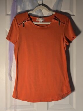 MICHAEL Michael Kors Orange Short-Sleeve Zip-Shoulder Top